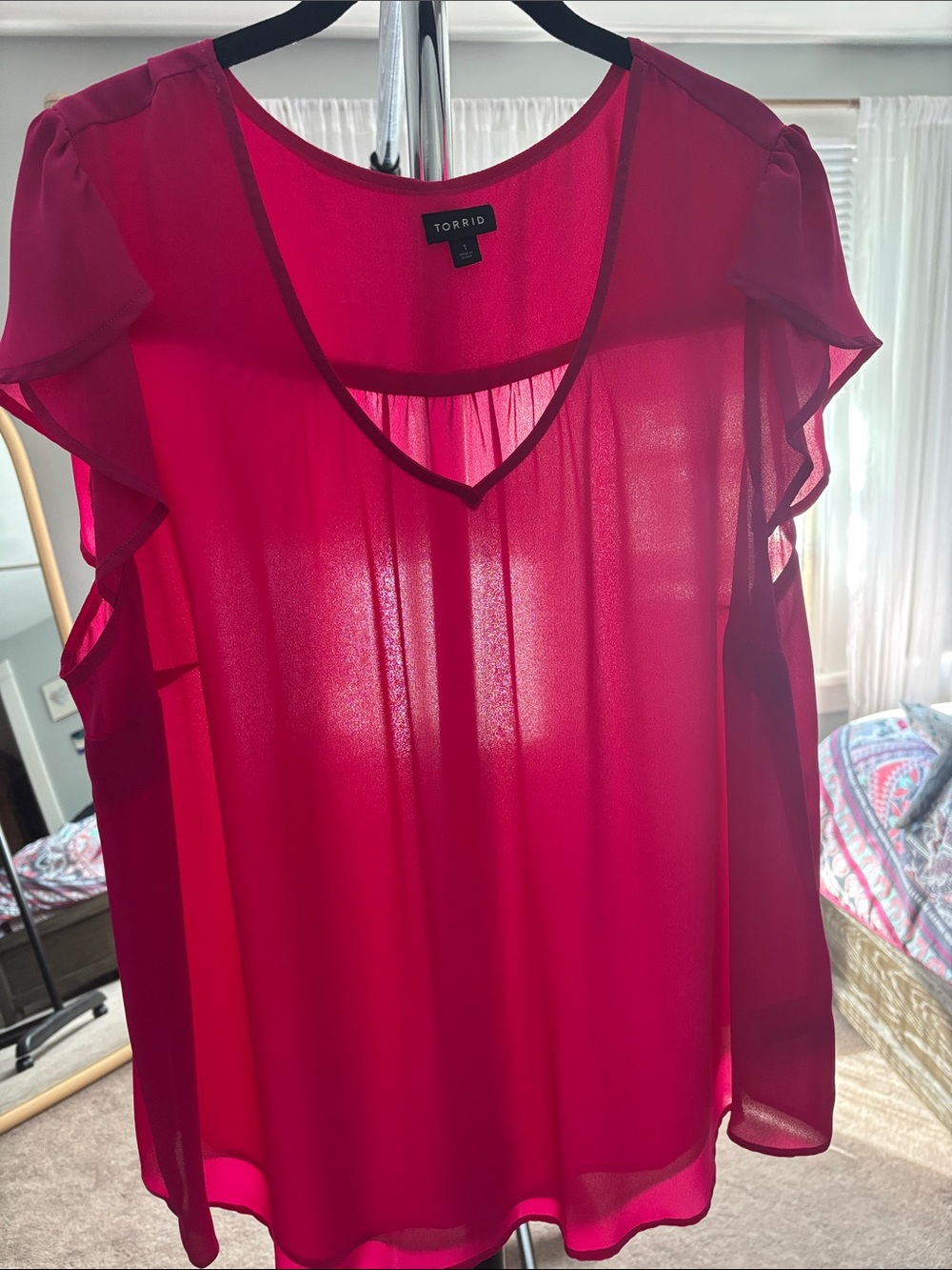 torrid Hot Pink Ruffle Sleeve Sheer Blouse